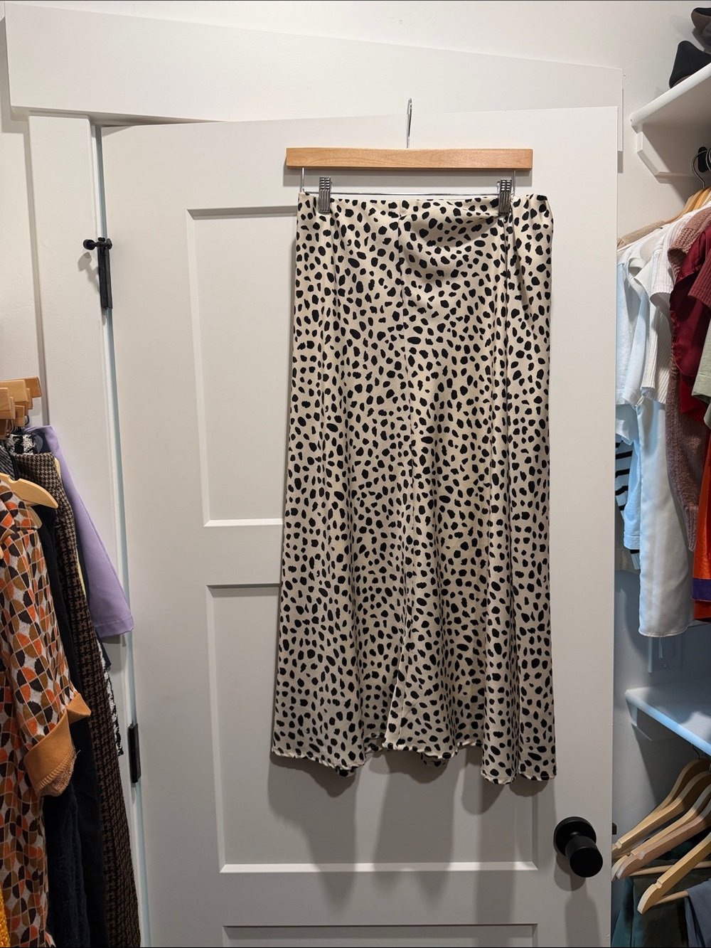 Beige and Black Spotted Midi Skirt